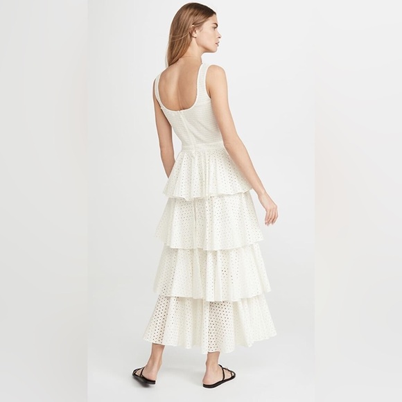 RHODE | Naomi Eyelet White Tiered Midi Summer Dress - Picture 3 of 10